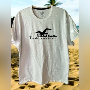 Hollister California Men’s 100% Cotton Logo Tee T-Shirt White/Navy EUC Clean!